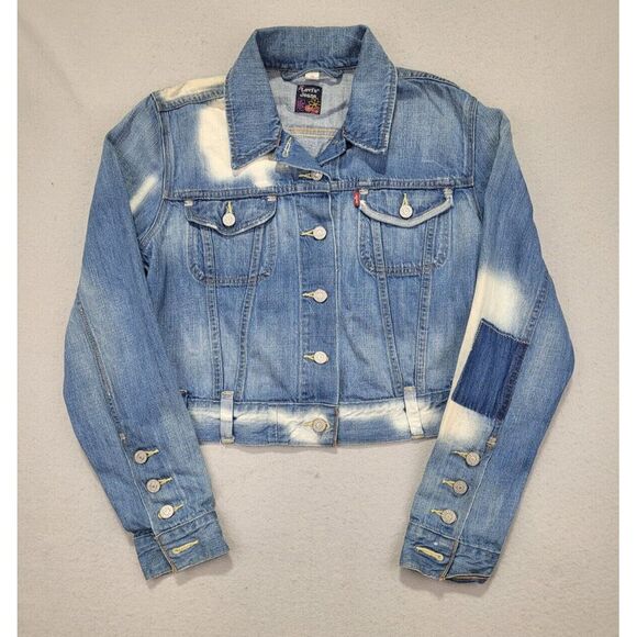 Levi's Jean Jacket GIRLS KIDS Large Patchwork Denim Trucker - Picture 1 of 6